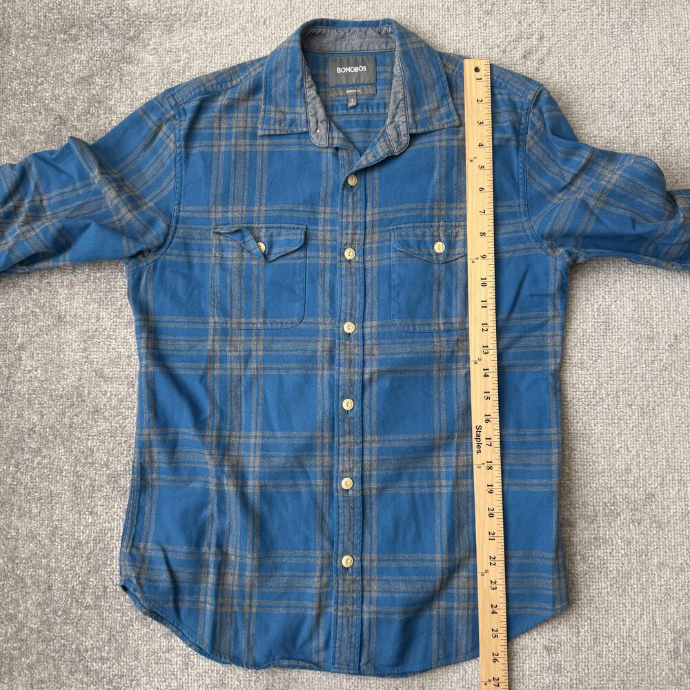 Bonobos Shirt Mens Small Blue Gray Plaid Flannel Button Up Long Sleeve Casual - Picture 6 of 7